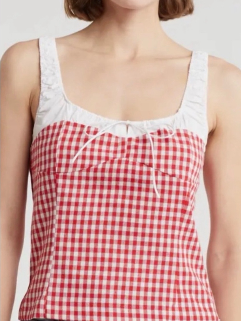 NWOT Elodie Red Gingham Tank with White Yoke